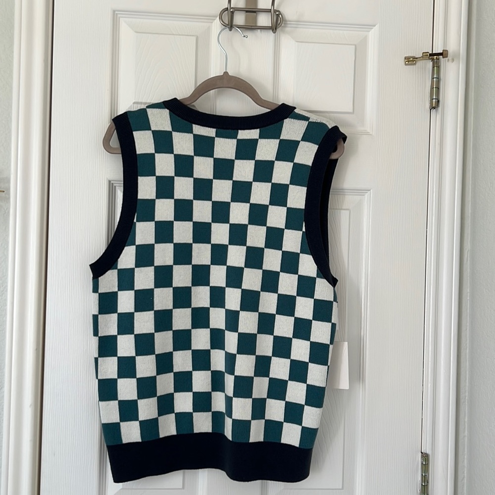 Navy checkered colorblock sweater vest - NWT